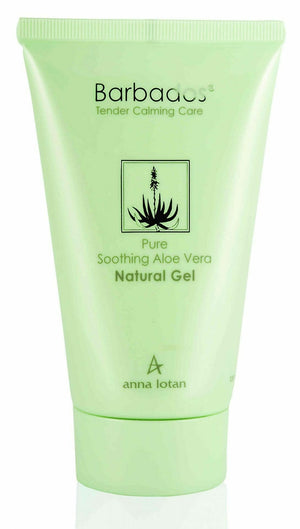 Anna Lotan Barbados Pure Soothing Aloe Vera Natural Gel raminamoji alavijų želė 125ml tūbelė baltame fone