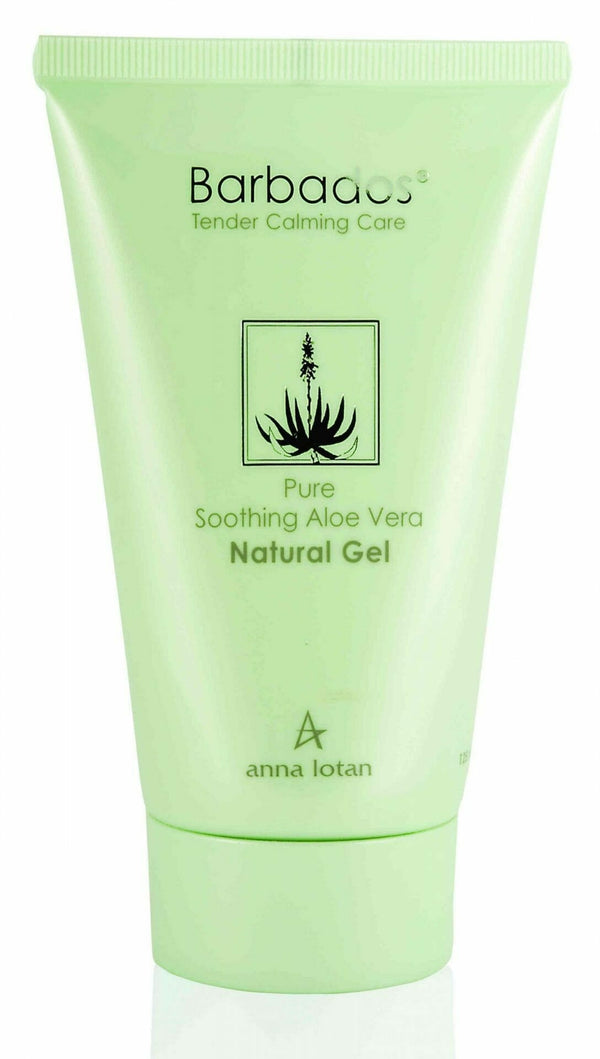 Anna Lotan Barbados Pure Soothing Aloe Vera Natural Gel raminamoji alavijų želė 125ml tūbelė baltame fone