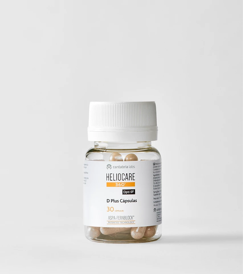 HELIOCARE 360 D Plus maisto papildas – dėžutė ir buteliukas, 30 kapsulių