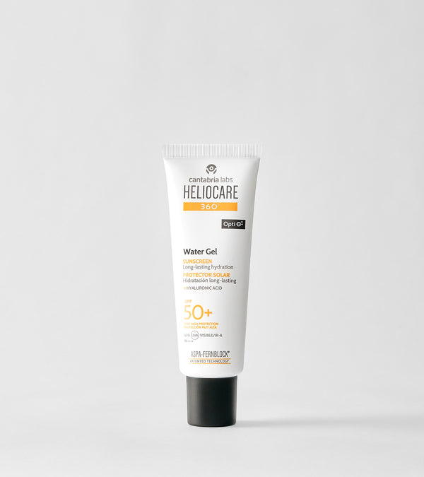 HELIOCARE 360 Water Gel SPF50+ saulės apsaugos gelis, 50 ml tūba baltame fone
