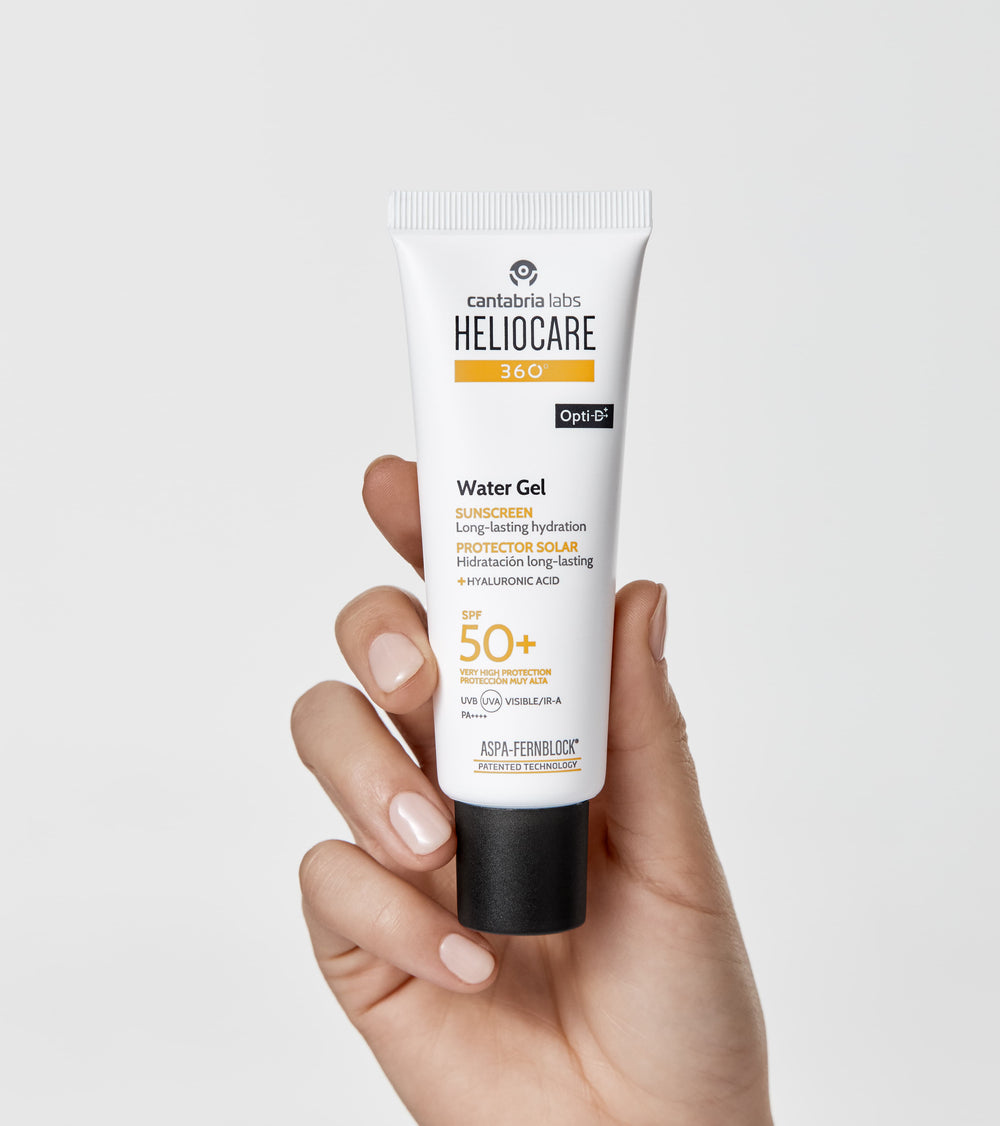 HELIOCARE 360 Water Gel SPF50+ saulės apsaugos gelis, 50 ml tūba baltame fone