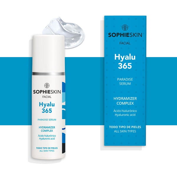 HYALU 365 drėkinantis serumas, 30 ml – SOPHIESKIN produkto ir dėžutės vaizdas