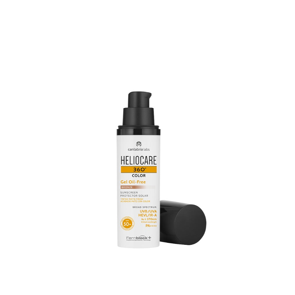 HELIOCARE 360 Oil-Free apsauginis gelis SPF50+ Bronze, atidarytas dozatorius