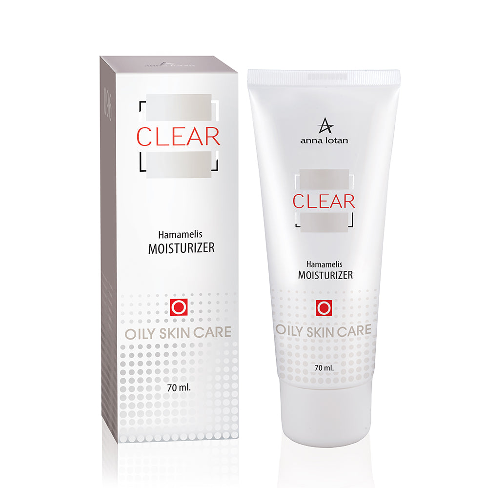 Anna Lotan Clear Hamamelis Moisturizer – raminamasis drėkiklis su hamamelio ekstraktu, 70ml, dėžutė ir buteliukas