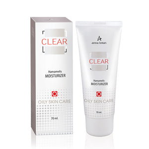Anna Lotan Clear Hamamelis Moisturizer – raminamasis drėkiklis su hamamelio ekstraktu, 70ml, dėžutė ir buteliukas