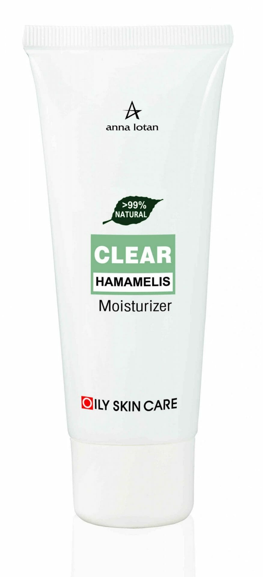 Anna Lotan Clear Hamamelis Moisturizer – raminamasis drėkiklis su hamamelio ekstraktu, 70ml, dėžutė ir buteliukas
