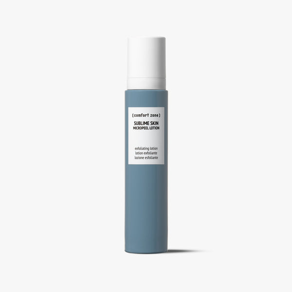 Comfort Zone Sublime Skin Micropeel Lotion šveičiamasis losjonas 100 ml, buteliukas šviesiame fone