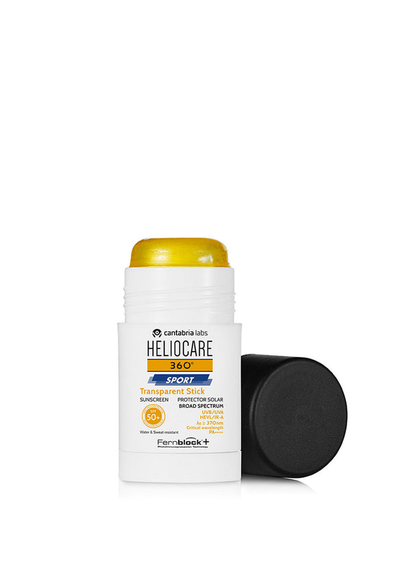HELIOCARE 360 SPORT TRANSPARENT STICK atidarytas su matomu aplikatoriumi