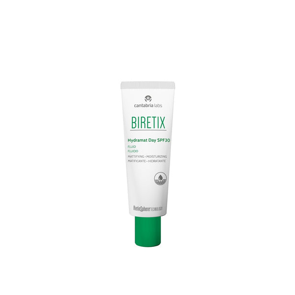BIRETIX Hydramat Day SPF30 fluidas, 50 ml – buteliukas baltame fone