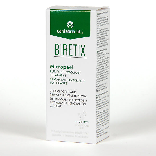BIRETIX Micropeel eksfoliuojantis gelis, 50 ml – buteliukas pasuktas kampu, matoma dėžutė