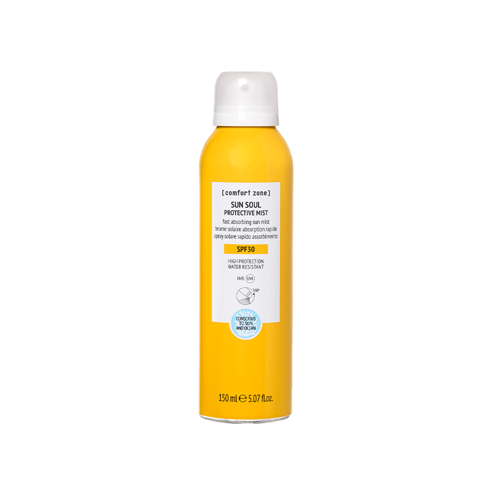 Comfort Zone Sun Soul Protective Mist SPF30 purškiama dulksna nuo saulės, 150 ml, baltame fone