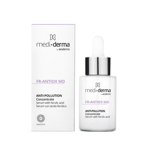 FR-ANTIOX MD Anti-Pollution serumas su antioksidantais, 30 ml – Mediderma buteliukas su dėžute baltame fone