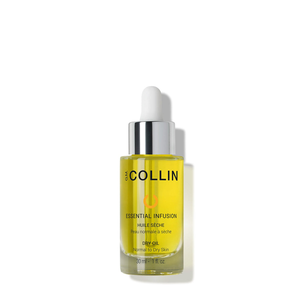 G.M. Collin Essential Infusion sausas aliejus, 30 ml buteliukas su pipete baltame fone
