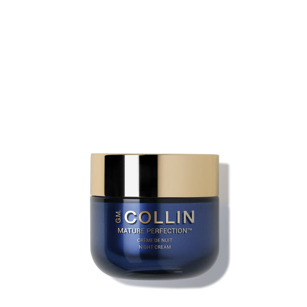 G.M. Collin Mature Perfection naktinis veido kremas, 50 ml, indelis su auksiniu dangteliu baltame fone