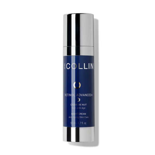 G.M. Collin Retinol Advanced+ naktinis veido kremas, 50 ml buteliukas su pompa baltame fone