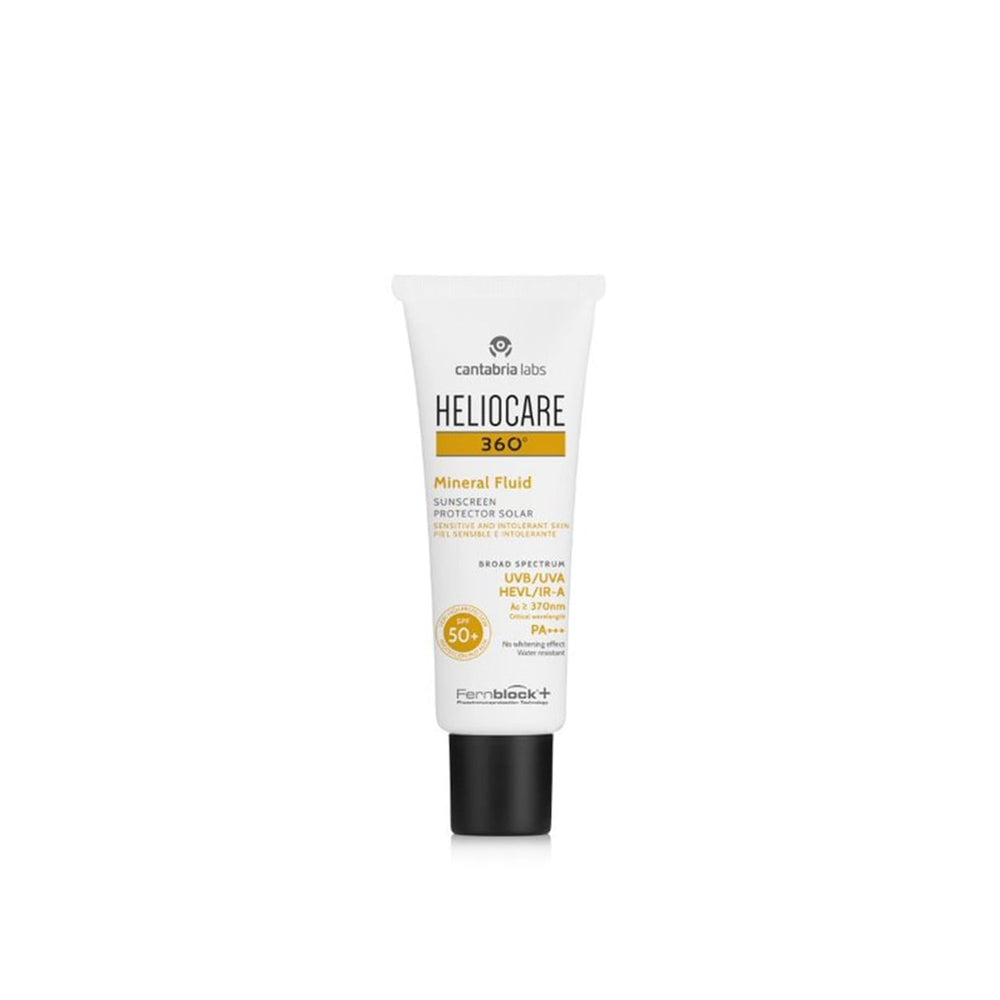 Heliocare 360 Mineral Fluidas SPF50, 50 ml tūbelė baltame fone