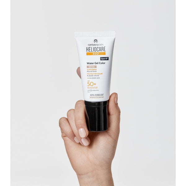 HELIOCARE 360 Water Gel Color SPF50+ Beige – galinė tūbelės pusė su naudojimo informacija