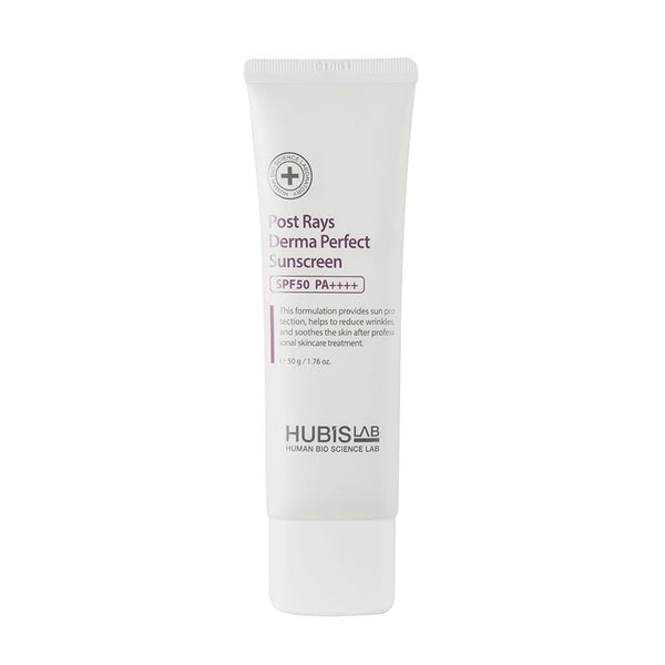 HUBISLAB Post Rays Derma Perfect SPF50 veido kremas nuo saulės 50 g baltame fone