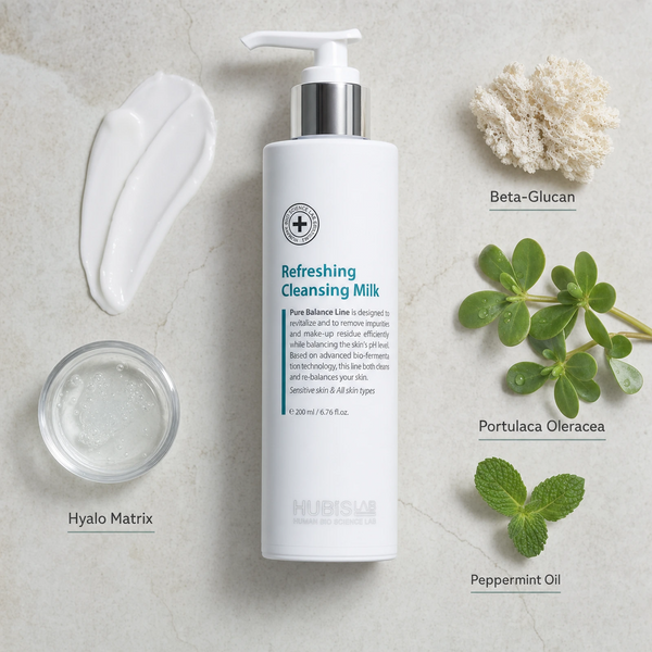 HUBISLAB Pure Balance valomasis pienelis 200 ml su ingredientu vizualu