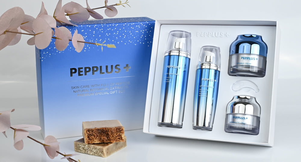 PEPPLUS PREMIUM RINKINYS, dėžutė ir keturi produktai baltame fone