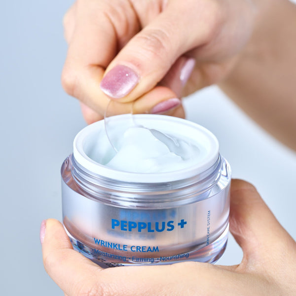 PEPPLUS veido kremas stangrumo stokojančiai odai 50 ml naudojimo ir tekstūros vaizdas
