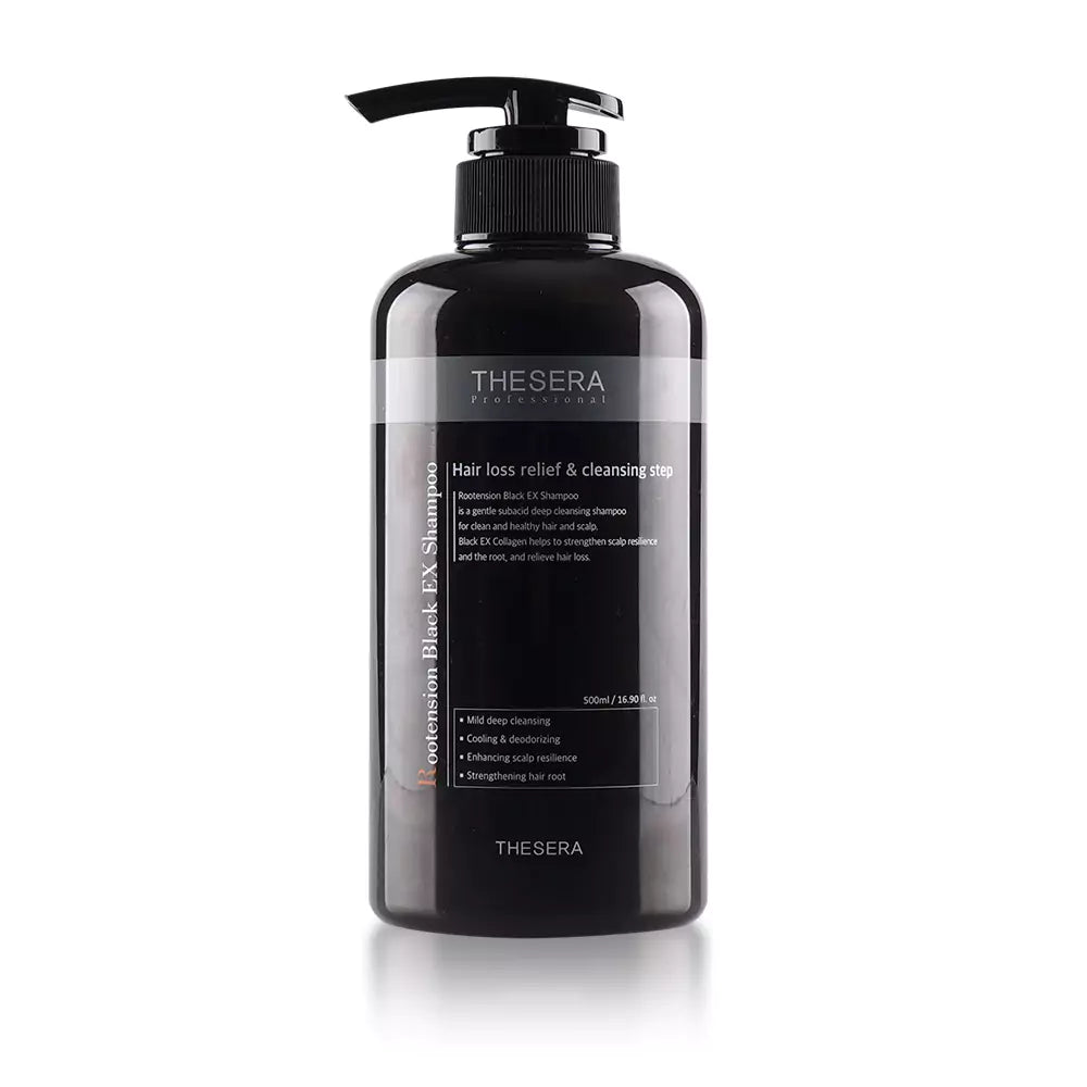 THESERA Rootension Black EX šampūnas, 500 ml – gaminio nuotrauka baltame fone