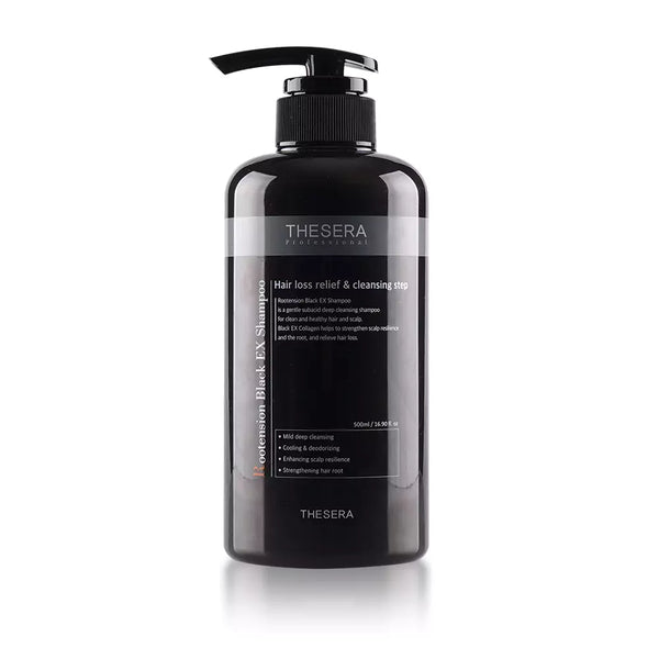 THESERA Rootension Black EX šampūnas, 500 ml – gaminio nuotrauka baltame fone