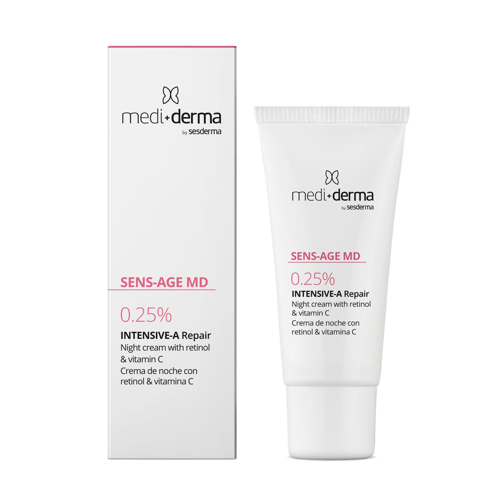 SENS-AGE MD Intensyvus naktinis veido kremas su 0,25% retinolio, 30 ml – Mediderma dėžutė ir tūbelė