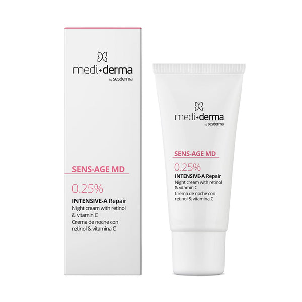SENS-AGE MD Intensyvus naktinis veido kremas su 0,25% retinolio, 30 ml – Mediderma dėžutė ir tūbelė