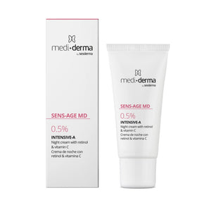 SENS-AGE MD Intensive-A naktinis veido kremas su 0,5% retinolio, 30 ml – MEDI+DERMA tuba baltame fone
