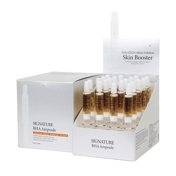 THESERA Signature BHA ampulė, 4 ml – vienkartinė ampulė su serumu, stovinti, baltas fonas