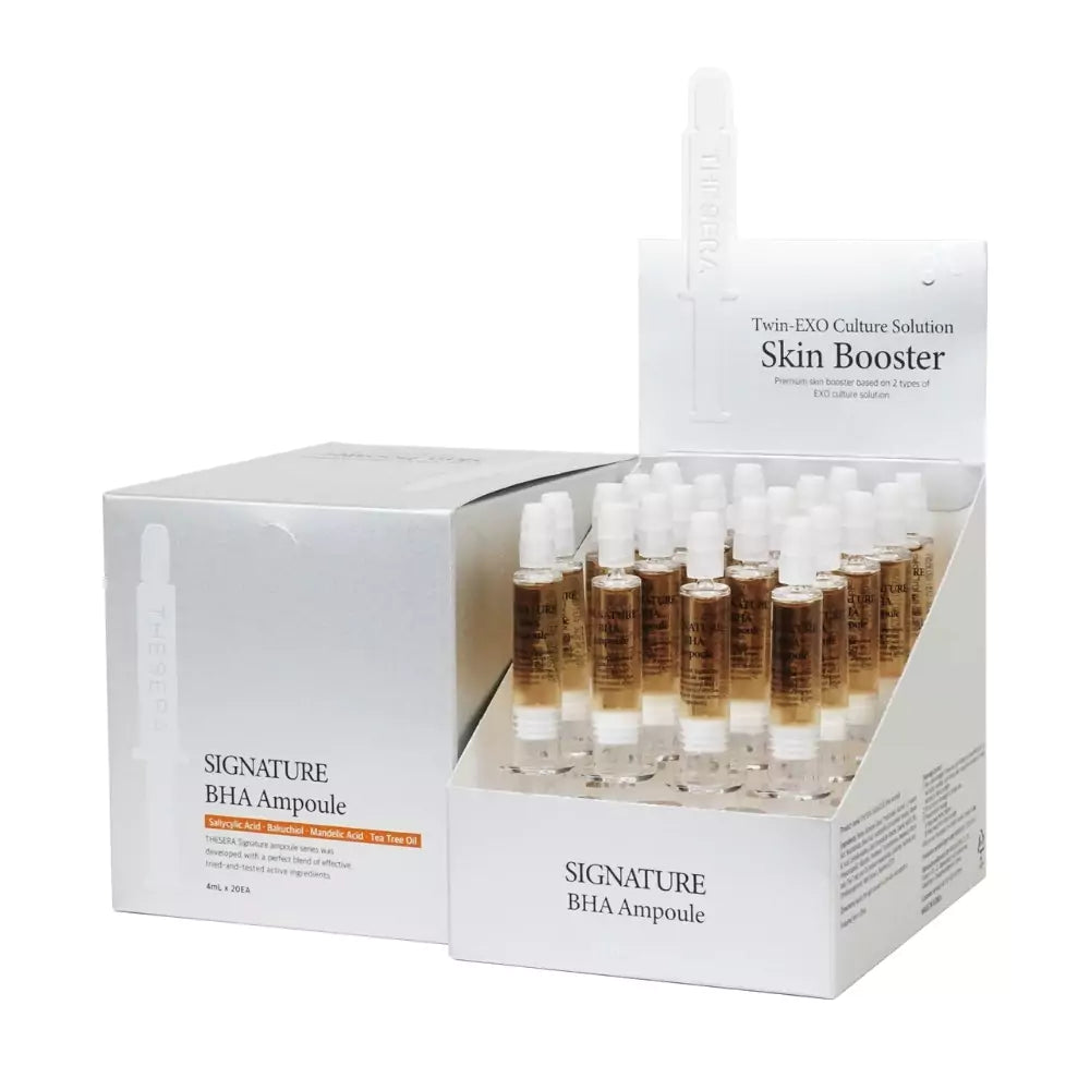 THESERA SIGNATURE BHA priešuždegiminio poveikio ampulės, 20x4 ml – pakuotė su dėžute ir ampulėmis