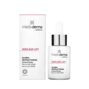 MEDI+DERMA SENS-AGE LIFT Global Restructuring Concentrate stangrinantis serumas, 30 ml – dėžutė ir buteliukas