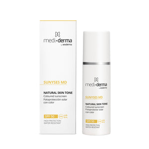 SUNYSES MD Veido kremas su spalva SPF 50, 30 ml – Medi+Derma saulės apsauginis kremas ir jo pakuotė baltame fone