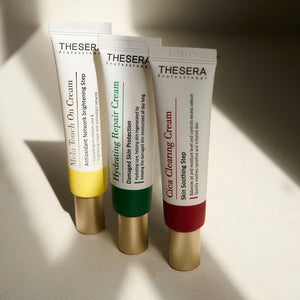 THESERA Hydrating Repair kremas naudojamas paraudusiai odai raminti