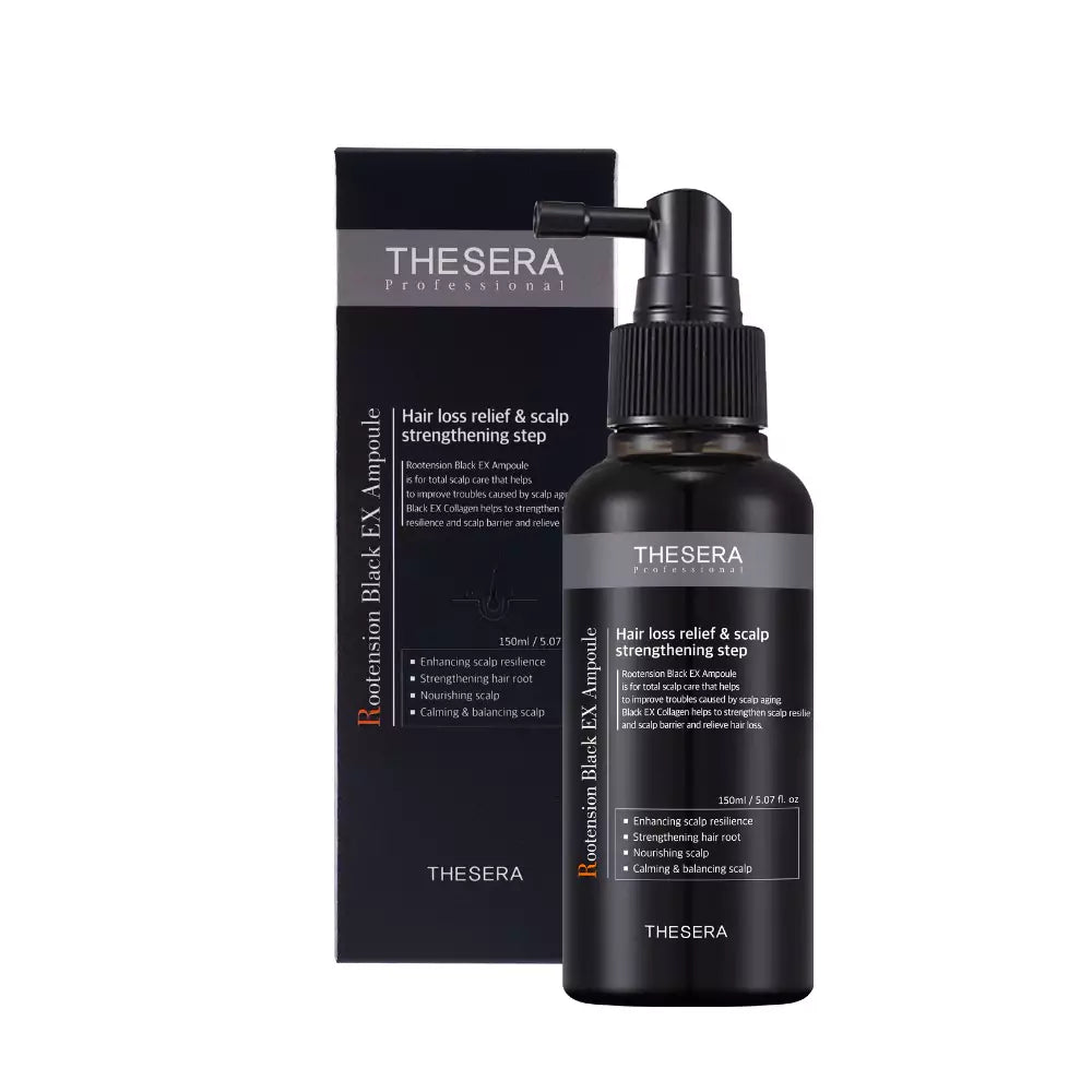 THESERA Rootension Black EX purškiamas serumas plaukų šaknims stiprinti ir galvos odai puoselėti, 150 ml