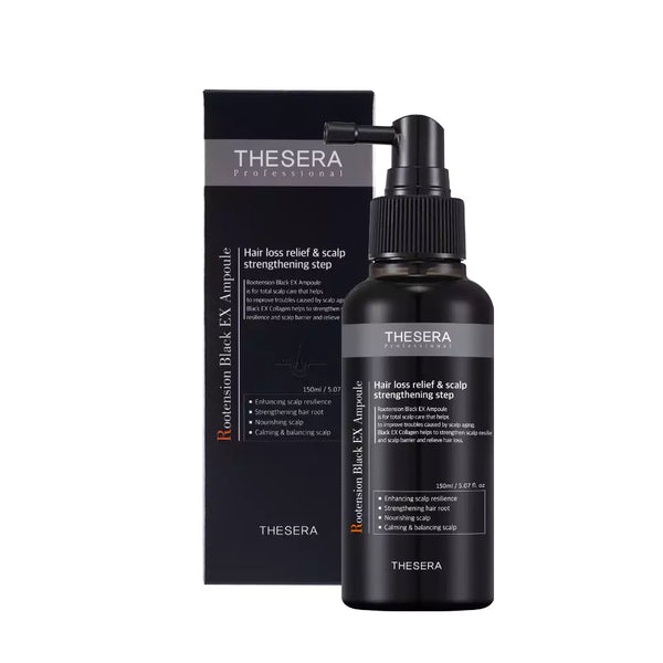 THESERA Rootension Black EX purškiamas serumas plaukų šaknims stiprinti ir galvos odai puoselėti, 150 ml